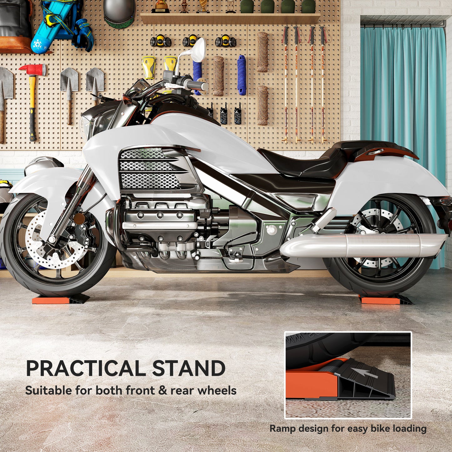 Motorcycle Wheel Cleaning Roller Stand with Aluminium Alloy Frame and Rollers