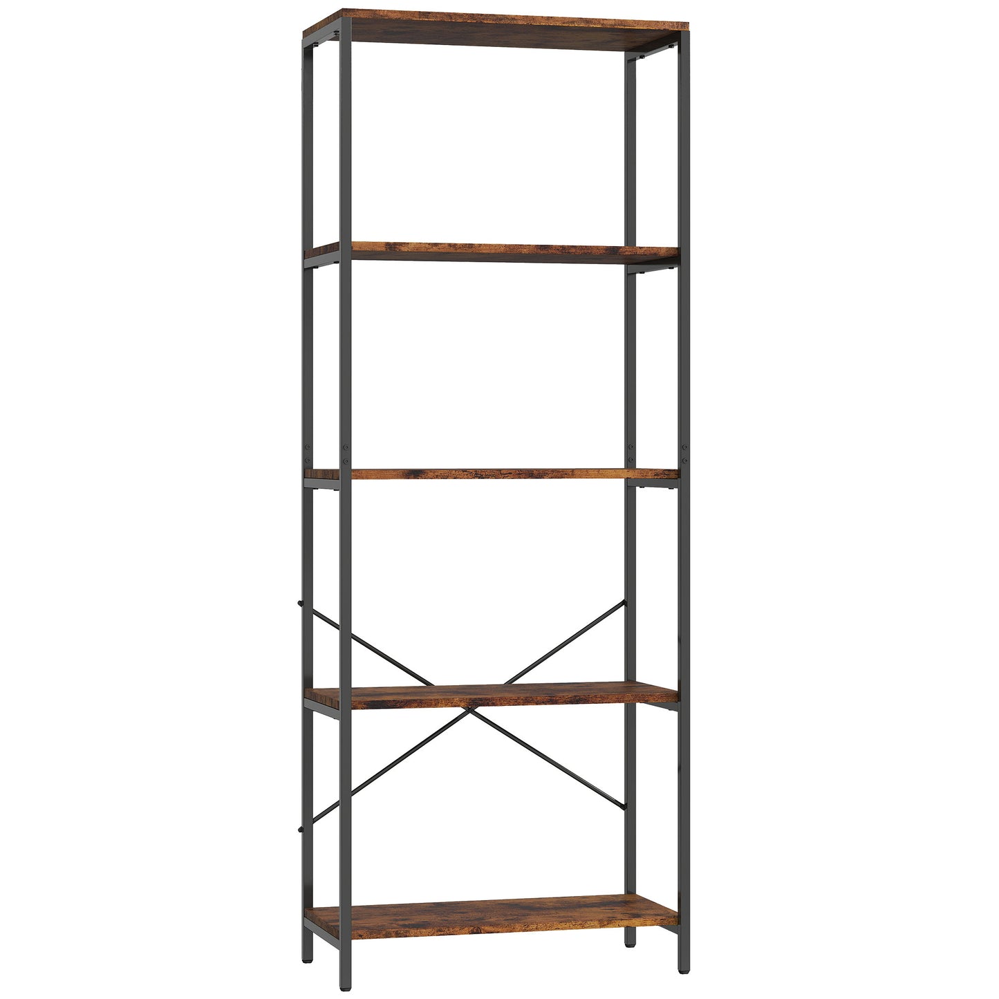 5-Tier Bookshelf, Industrial Bookcase with Metal Frame - Rustic Brown and Black