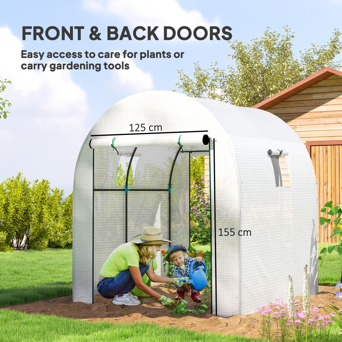 180 x 180cm Walk-In Polytunnel Greenhouse - White