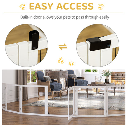 Wooden Pet Gate, Freestanding Dog Safety Barrier with 2 Support Feet, White