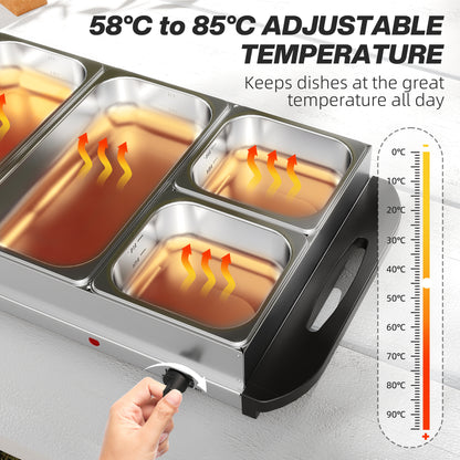 5 Tray Electric Food Warmer Buffet Server with Warming Plate, Cool Touch Handles, Adjustable Temperature, 300W