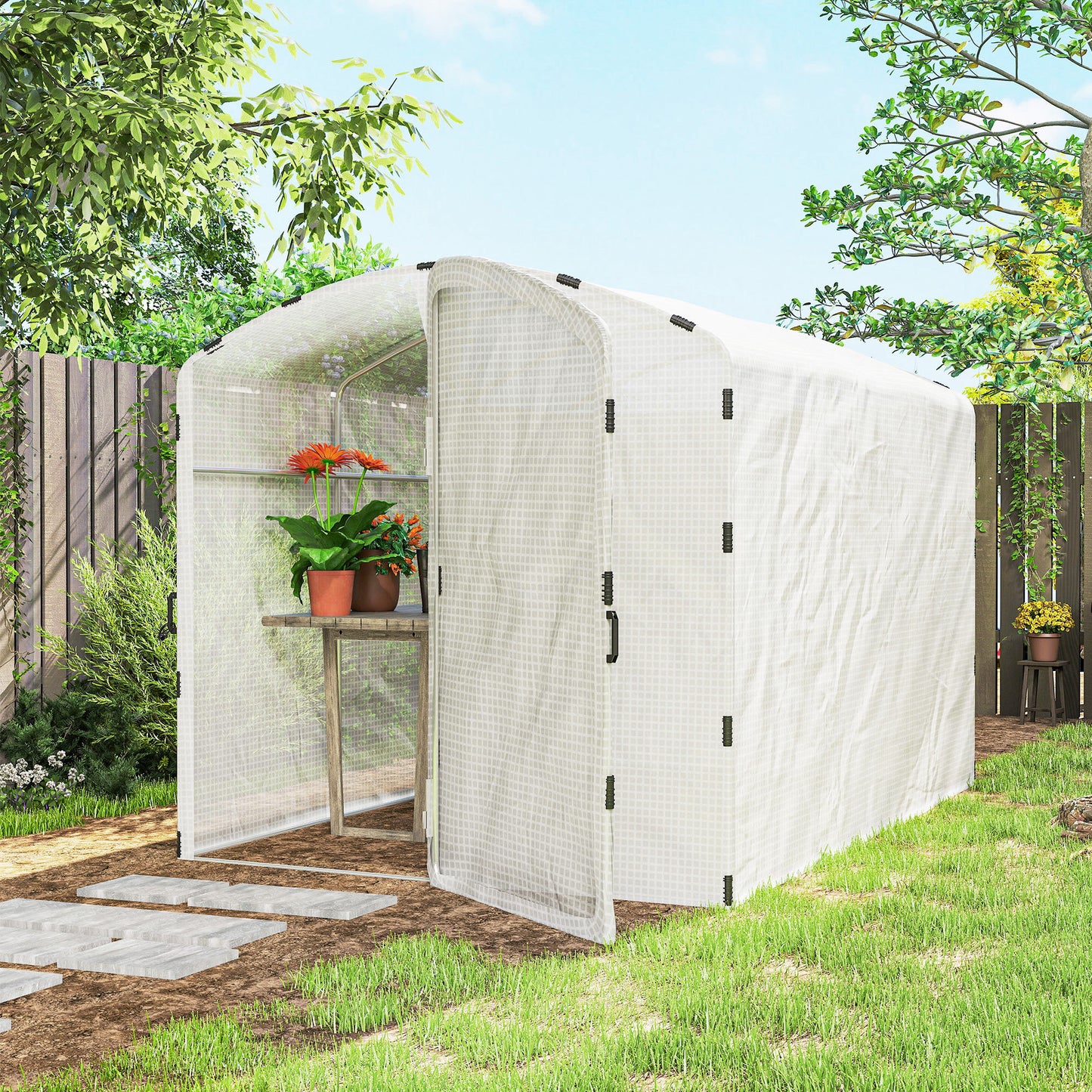 Polytunnel Greenhouse Walk-in Grow House with UV-resistant PE Cover, Door and Galvanised Steel Frame, 3 x 2 x 2m, White