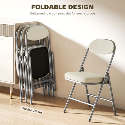 Set of Four Folding Corduroy Seat Chairs, Cream