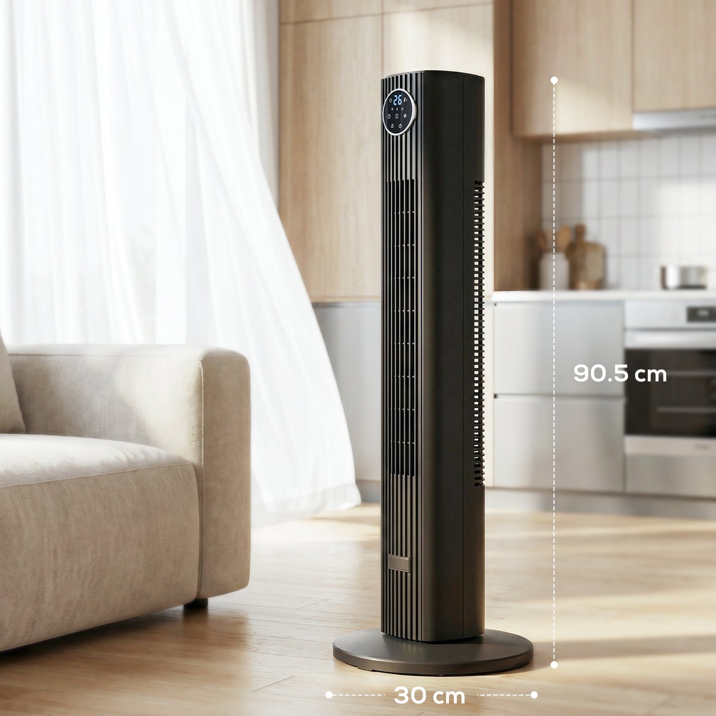 28dB Tower Fan for Bedroom, 36 inch, 8 m/s Velocity Standing Cooling Fan with 80° Oscillating, BLDC Motor, 12 Speeds