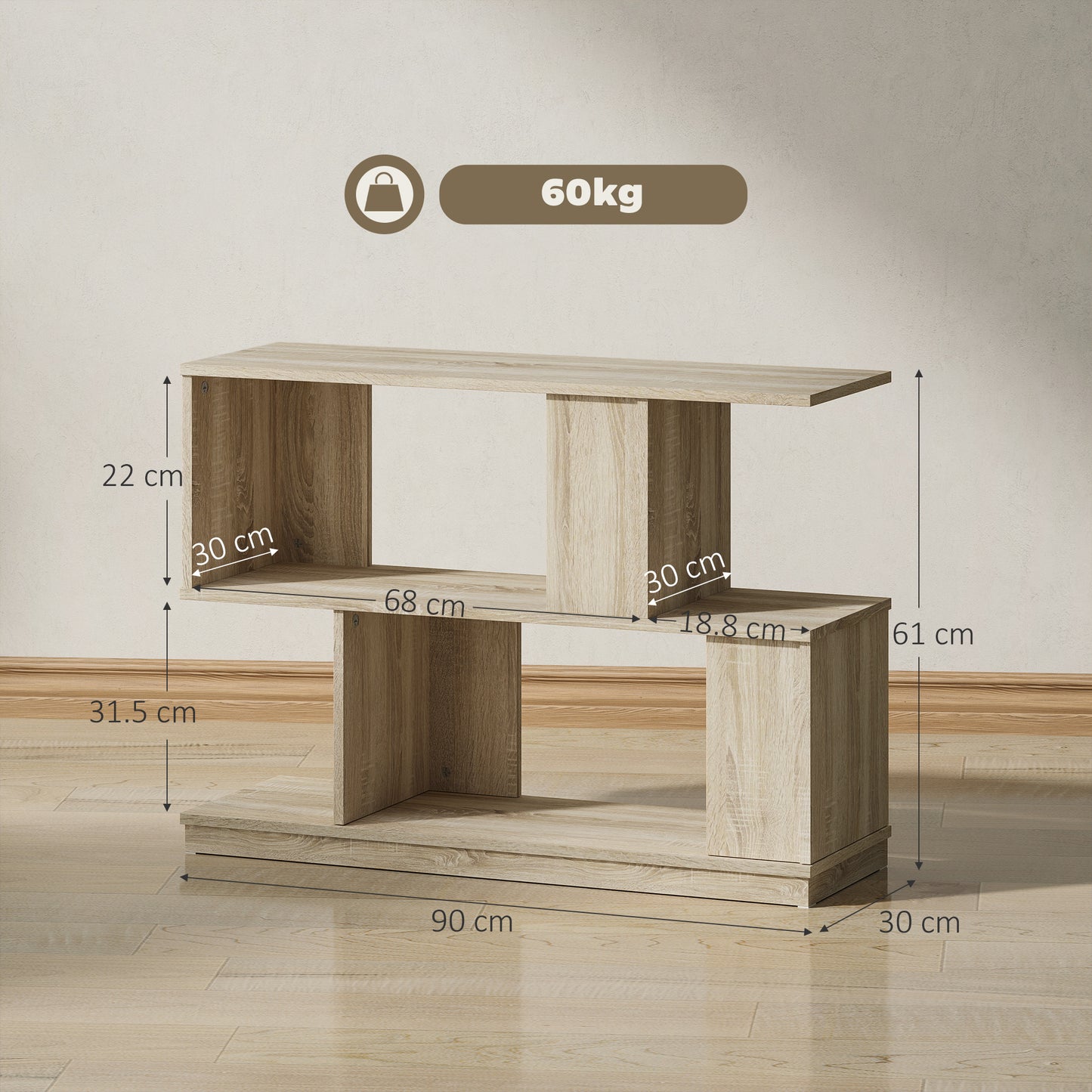 S-Shaped Side Table - Natural Wood Finish