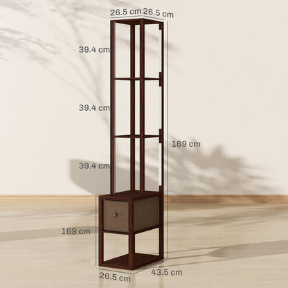 Floor Lamp with Shelves, LED Column Modern Standing Lamp with Fabric Drawer, Adjustable Brightness