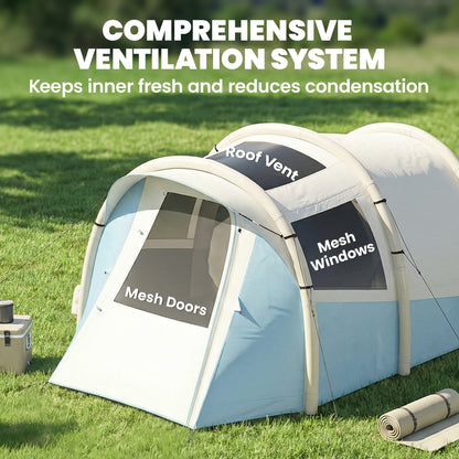 Inflatable Camping Tent w/ Air Pump, Easy Setup 2-3 Person Blow Up Tent, Light Blue
