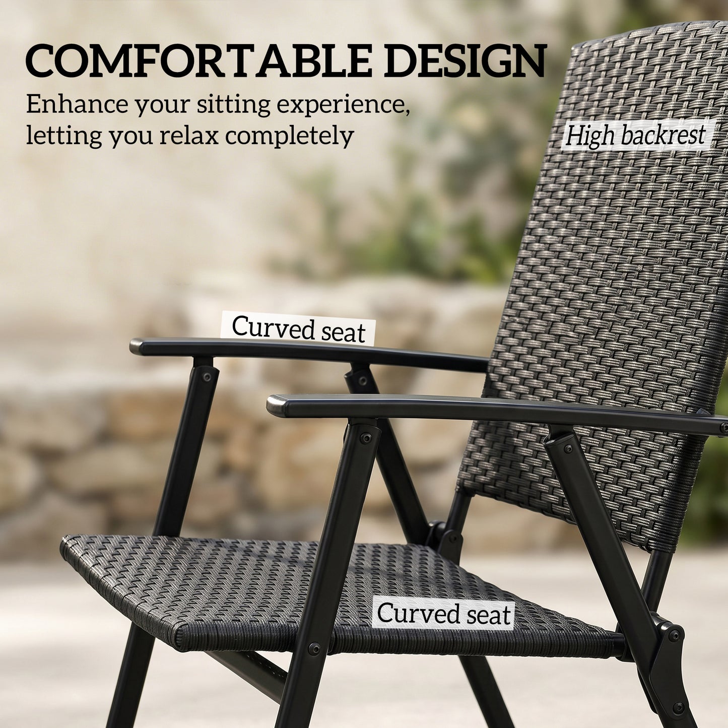 Set of Two Folding Rattan Seat Chairs - Black