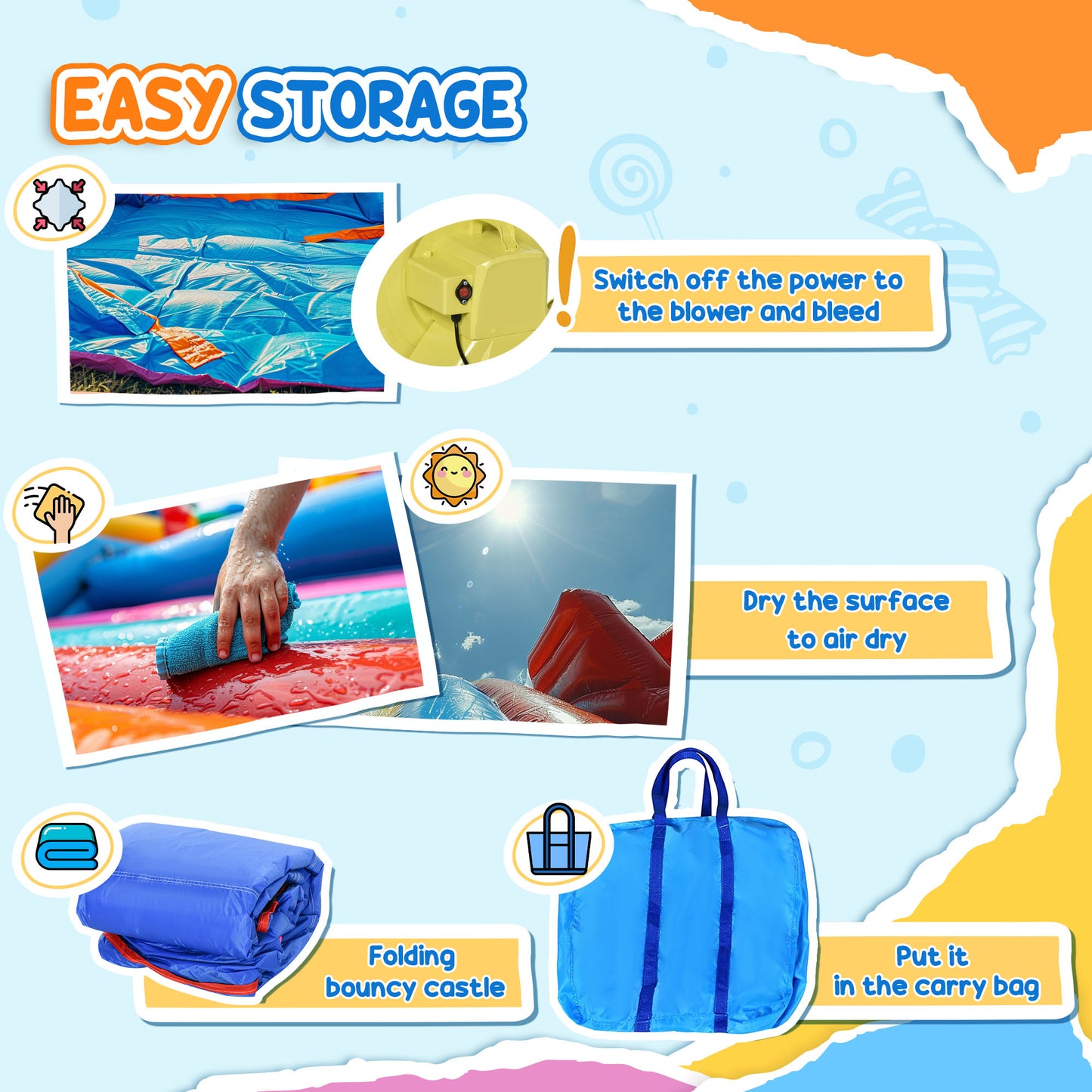 Bouncy Castle Inflatable Basket Trampoline Slide Monster Design for Kids Age 3-8, Blue