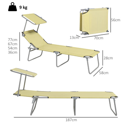 Folding Sun Lounger Set of 2 with Canopy, Reclining Sunbed with 4-Position Adjustable Backrest, 600D Oxford Cloth