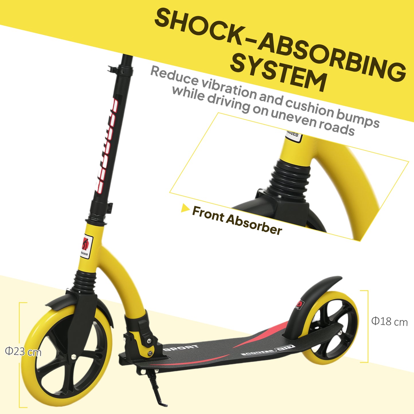 Foldable Kick Scooter with Double Shock Absorption and Big Wheels