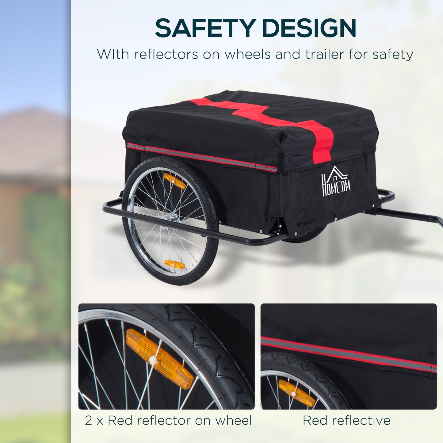Two-Wheel Bicycle Large Cargo Wagon Trailer Oxford Fabric, Folding Storage, & Removable Cover, Red