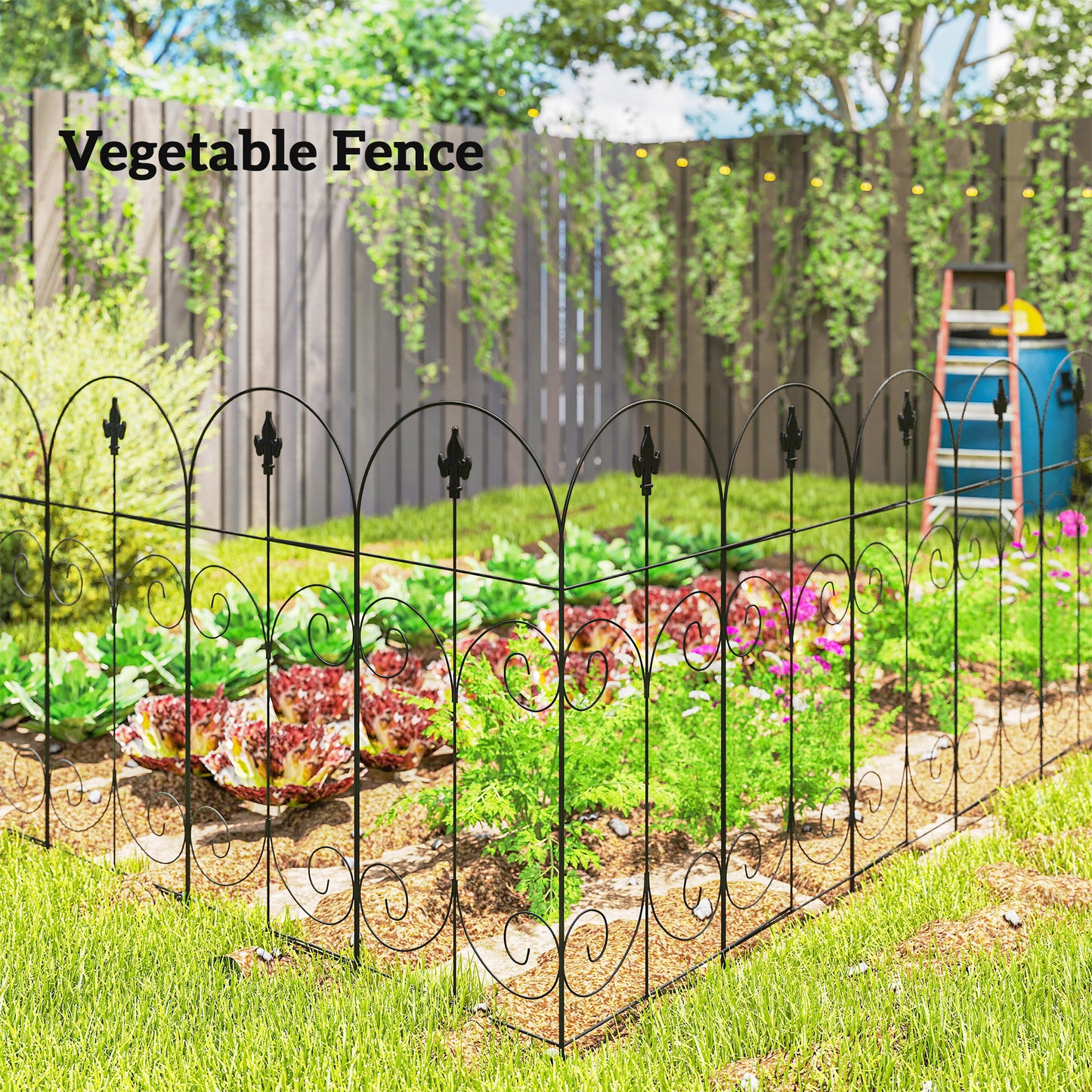 Decorative Garden Fencing, 8PCs 44in x 12.5ft Outdoor Picket Fence Panels