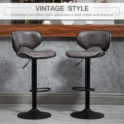 Kitchen Stools Set of 2 61-81cm Sitting Height Leather Upholstered Bar Chairs, Dark Grey
