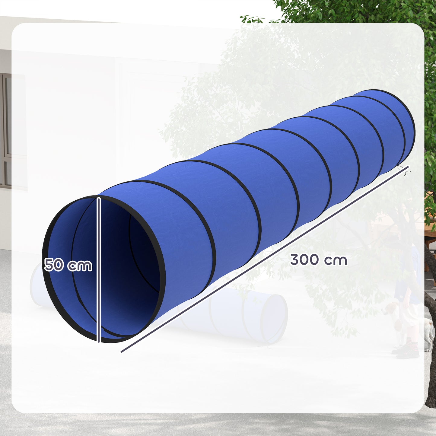 Dog Tunnel, 300 x 50 cm, Foldable Play Tunnel with 4 Pegs and Bag, Tear-Resistant Outdoor Dog Agility Equipment, Blue