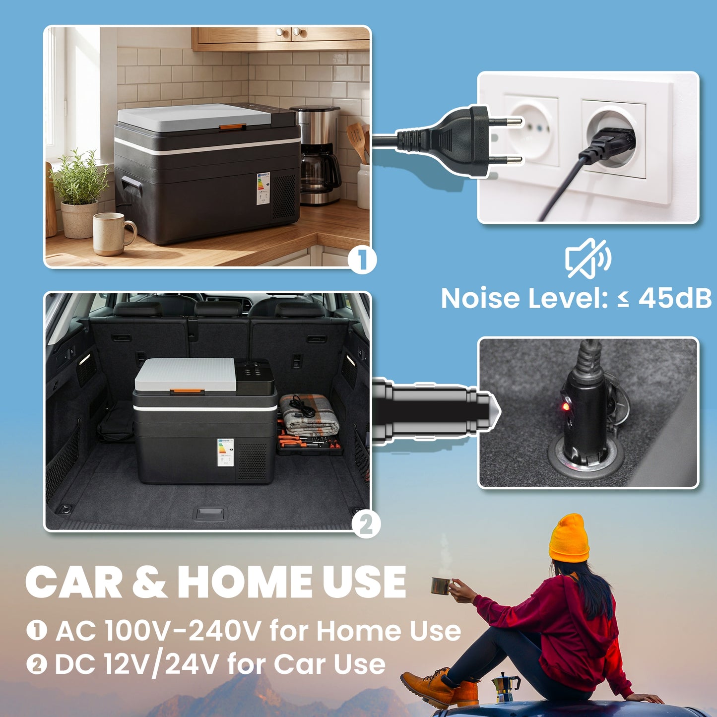 30L Compressor Car Fridge Freezer, Camping Refrigerator with App Control, 12/24V DC and 100-240V AC, Black