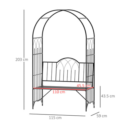 Garden Metal Arch Bench Outdoor Patio Rose Trellis Arbour Pergola for Climbing Plant Antique Style 2-Seater Chair, Black