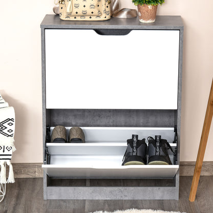 Two Drawer Shoe Cabinet Home Storage Organiser w/ Groove Handles Adjustable Shelves Modern Boxy Rack Hallway Bedroom Furnitur