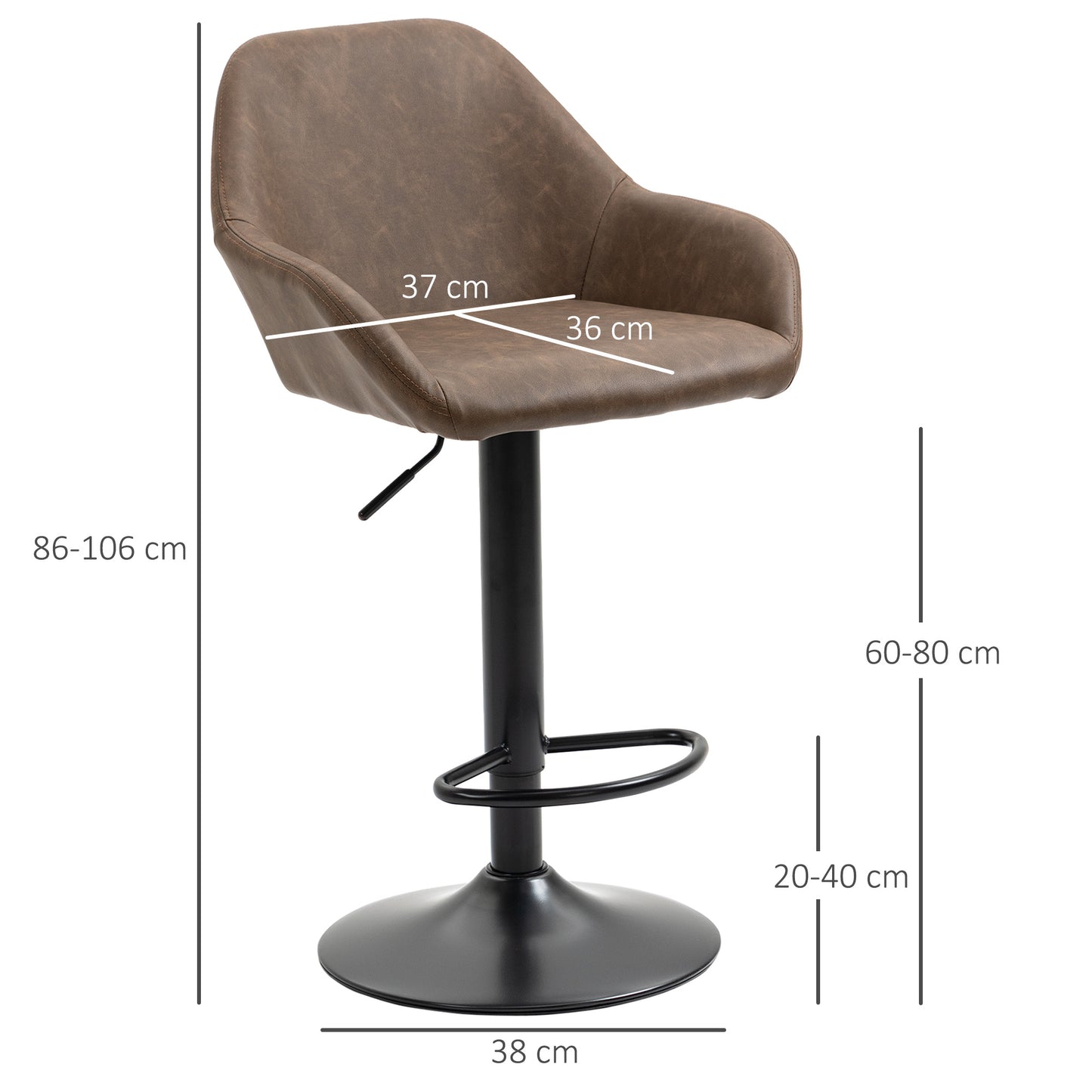Bar Stools Set of 2, Height Adjustable Swivel Barstools, PU Leather Kitchen Stools with Backs