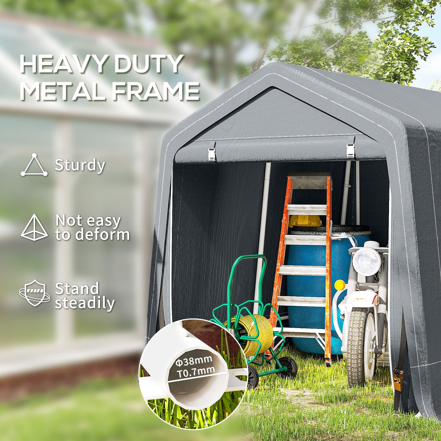8 x 6.5 ft Outdoor Garden Storage Shed, Waterproof Bike Tent w/ Double Roll-up Zipper Door for Garden Tools, Dark Grey