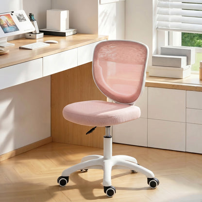Office Chair, Armless Computer Desk Chair with Breathable Mesh, Adjustable Height, Swivel Wheels, Pink