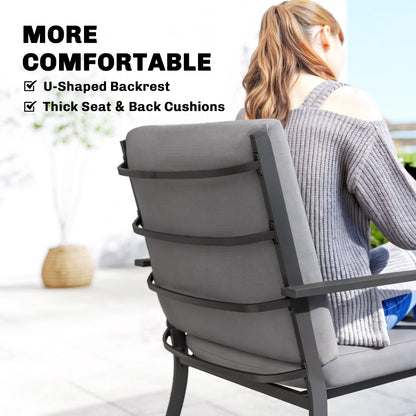 5 Pieces Outdoor Dining Set with Thick Cushions, Garden Dining Set for 4 with Stackable Chairs, Grey