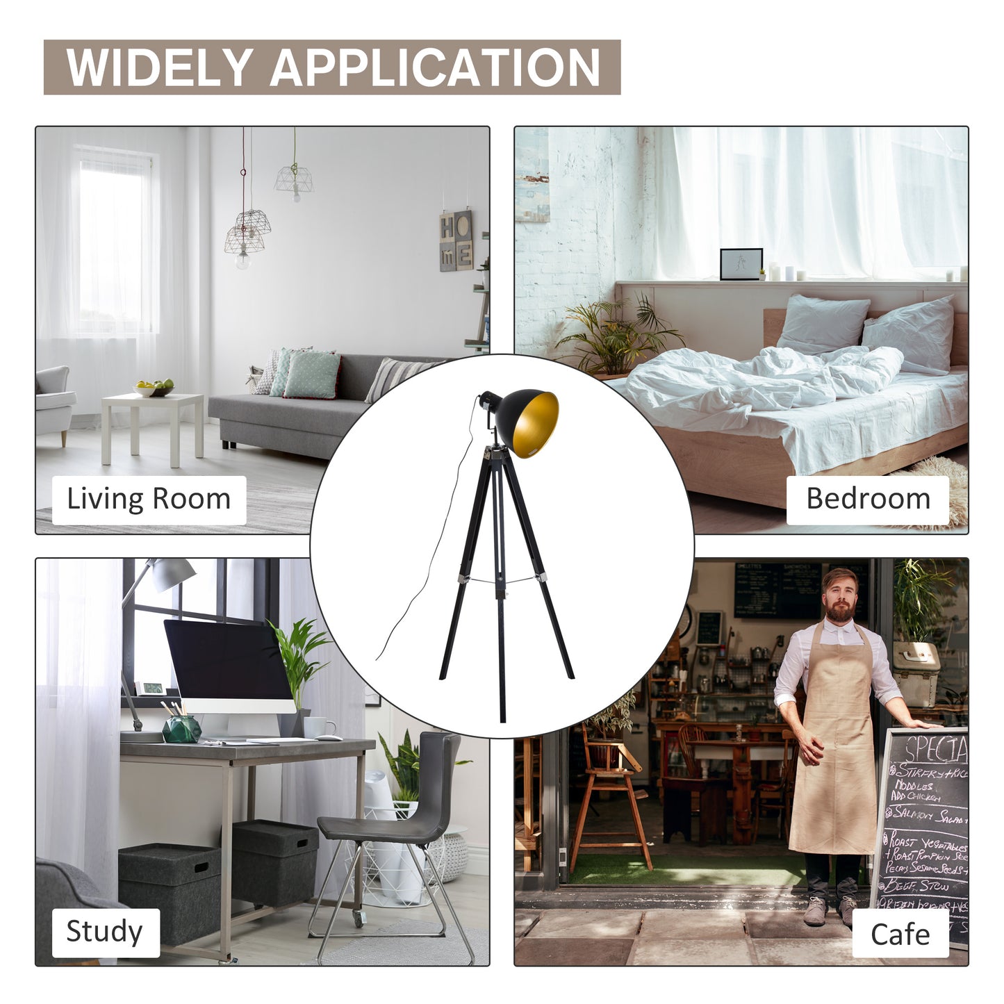 Tripod Floor Lamp, Spotlight Reading Lamp w/ Adjustable Height, Angle, Wood Legs for Living Room, Bedroom, Home, Office