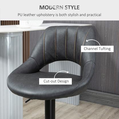 Bar Stools Set of 2, PU Leather Swivel Barstools with Backrest and Footrest for Kitchen, Counter, Breakfast Bar, Grey