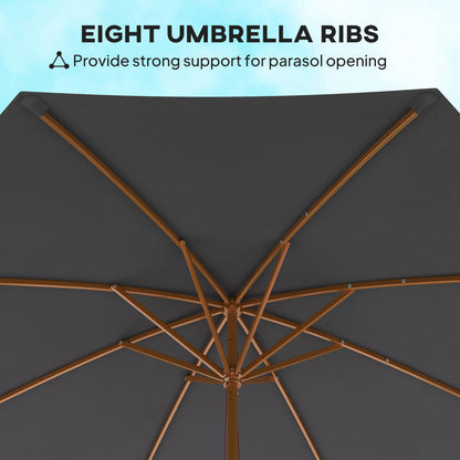 3m Wood Pole Parasol Umbrella - Grey
