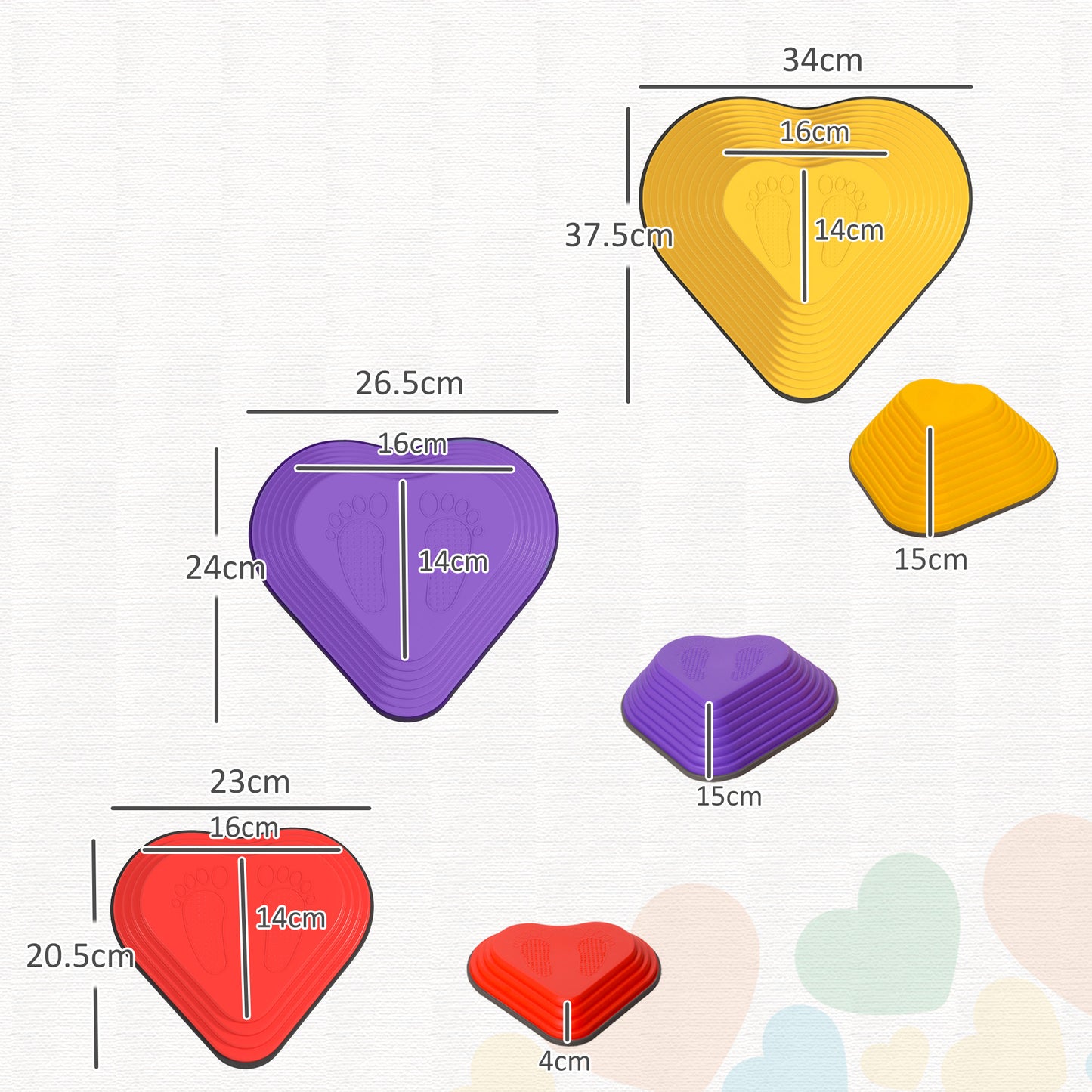 6-Piece Heart-Shaped Kids Balance Stepping Stones and Motor Skills, Multicoloured