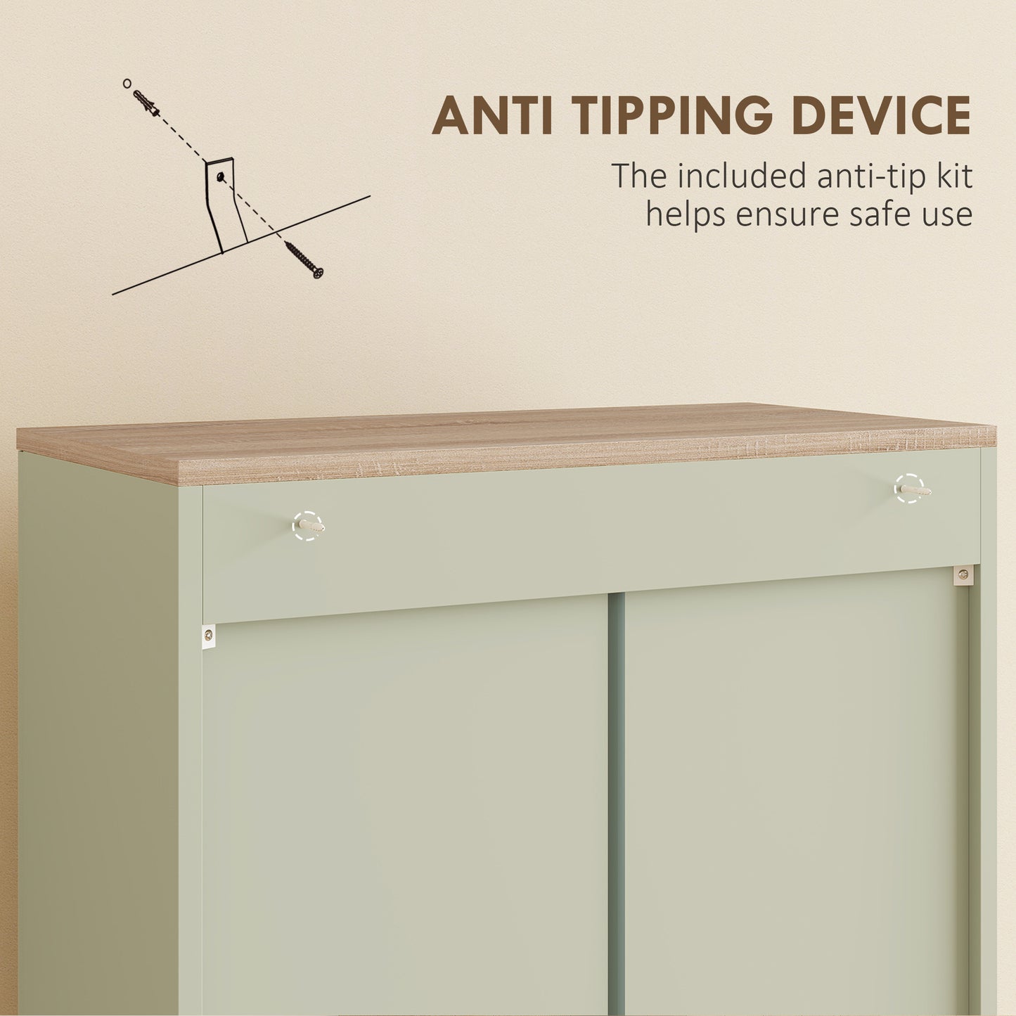 Freestanding Kitchen Cupboard, 4-Door Storage Cabinet with Adjustable Shelves, Modern Kitchen Pantry, 170cm, Green