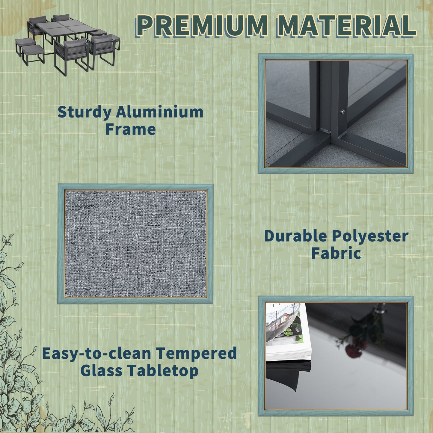 Nine-Piece Aluminium Garden Set, with Glass-Top Table - Grey