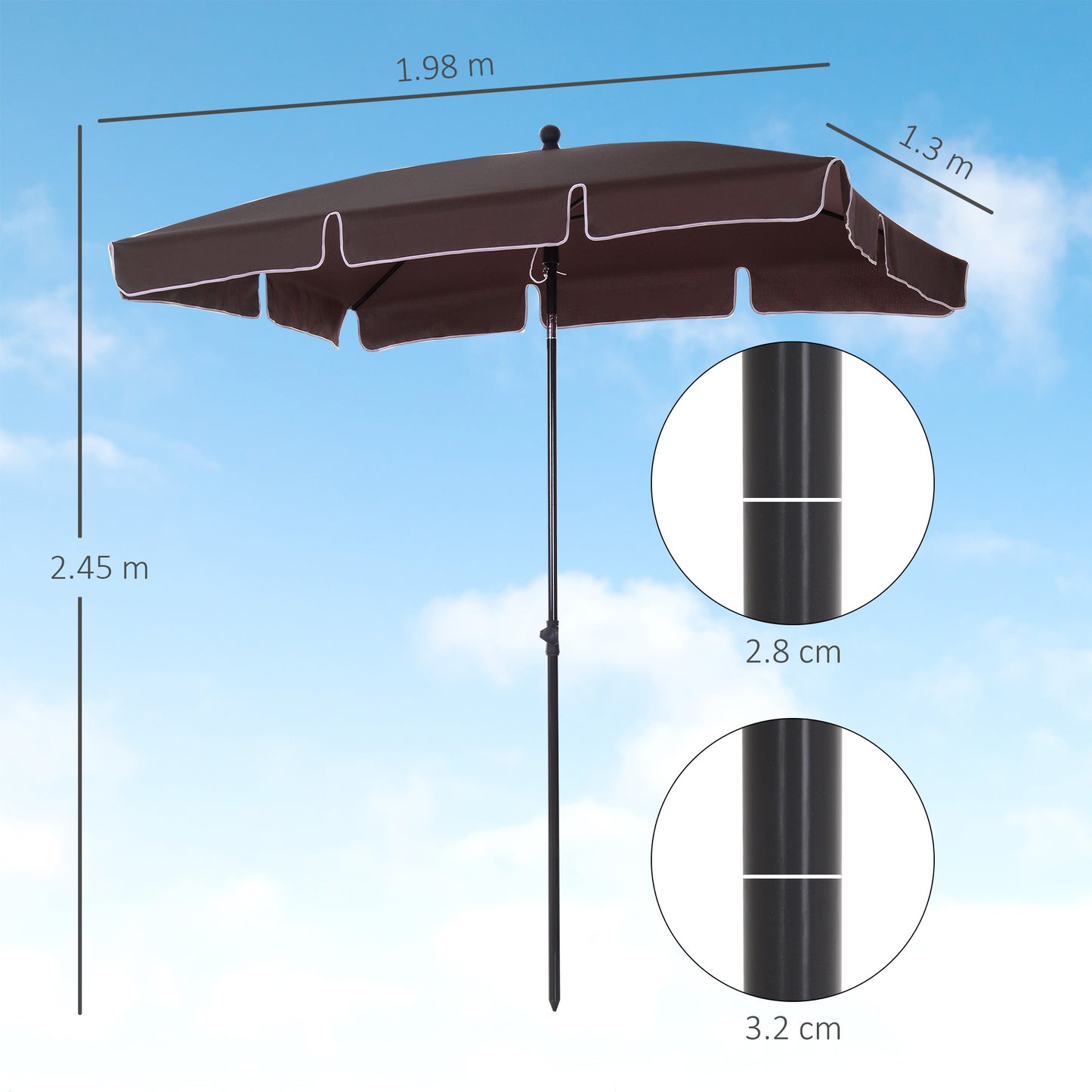 Garden Parasol Umbrella, Outdoor Market Table Umbrella with Ruffles & Aluminium Pole