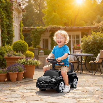 2 in 1 Baby Ride on Push Car Mercedes-Benz C-Class Licensed Walker Foot to Floor Push-Along with Removable Handle, Black