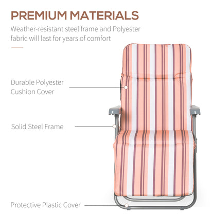 Reclining Garden Chair Set of 2, 5-Level Adjustable Zero Gravity Chairs, Orange Stripe