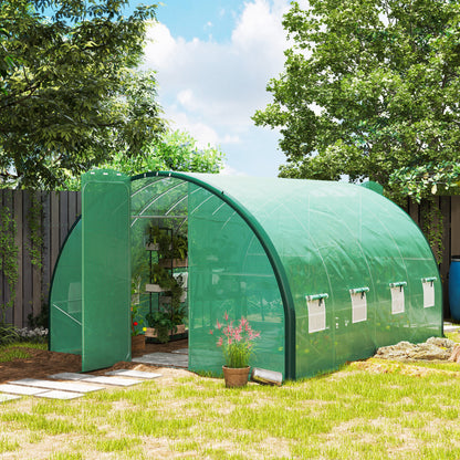 4 x 3 m Polytunnel Greenhouse, with Windows and Doors - Green
