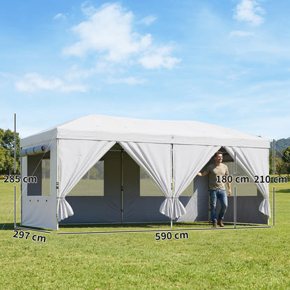 3 x 6 m Pop Up Canopy with UV50+ Protection Garden Gazebo with 6 Sidewalls, White