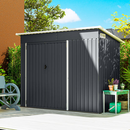 7.5 x 4.3ft Metal Garden Storage Shed, Waterproof Outdoor Shed with Triple Lockable Door, Gloves, Vents, Dark Grey