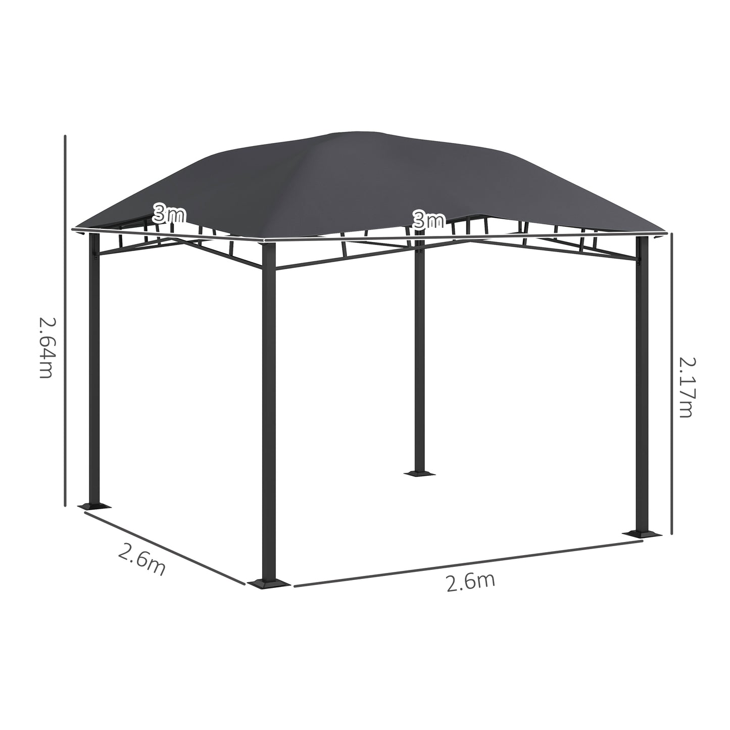 3x3(m) Outdoor Gazebo Garden Gazebo Pavilion Sunshade Canopy Tent with Steel Frame, Grey