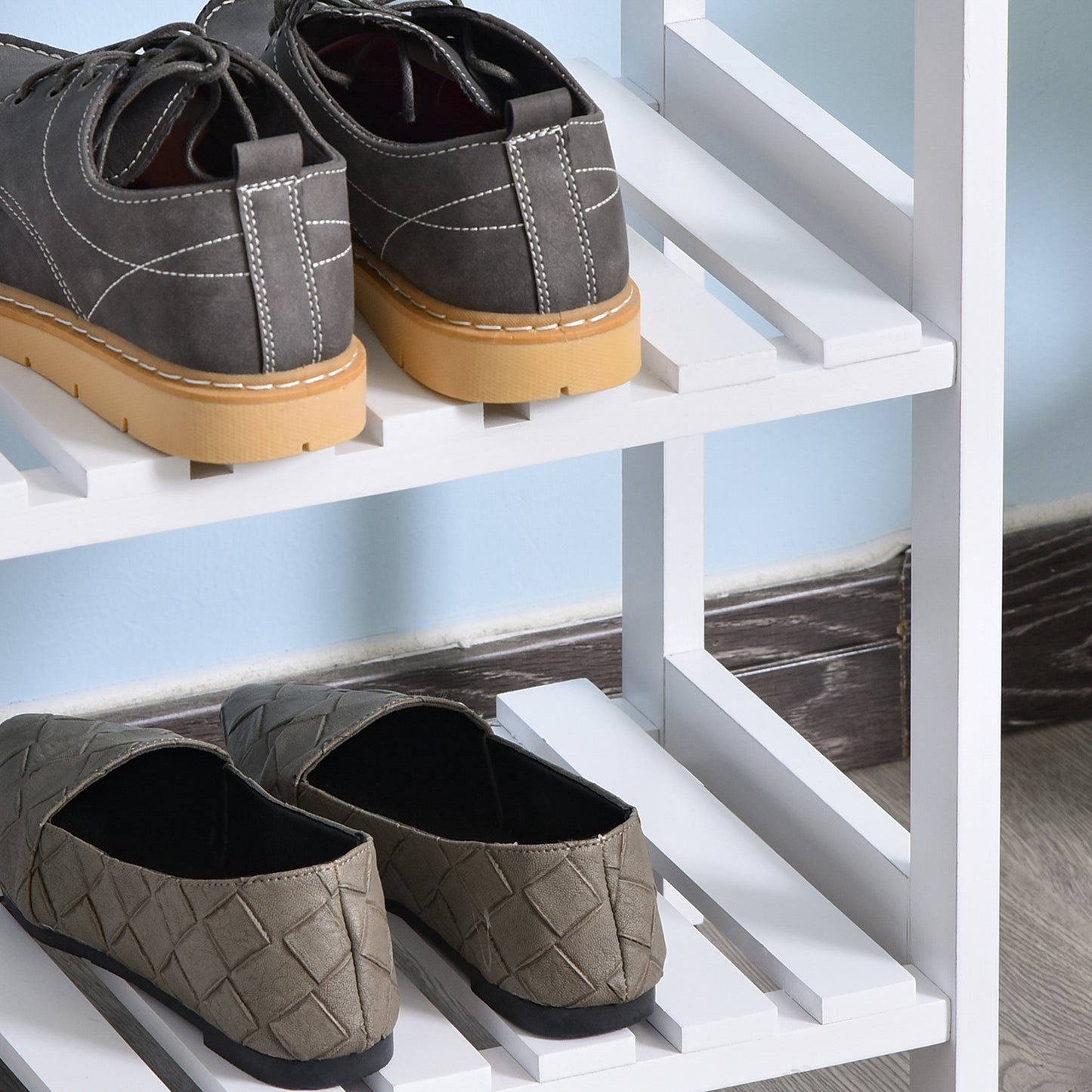 3-Tier Shoe Rack Wood Frame Slatted Shelves Spacious Open Hygienic Storage Home Hallway Furniture Family Guests 70L x 26W x 5