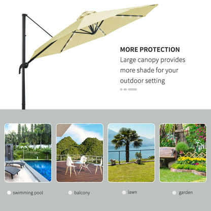 3(m) LED Cantilever Parasol Garden Sun Umbrella w/ Base and Solar Lights Beige