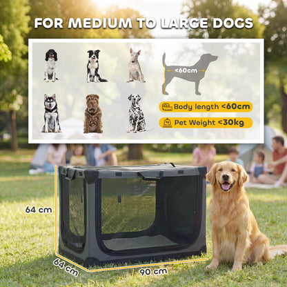 Soft Dog Crate Pet Travel Crate 90 x 64 x 64 cm with Removable Pad Mesh Window Army Green