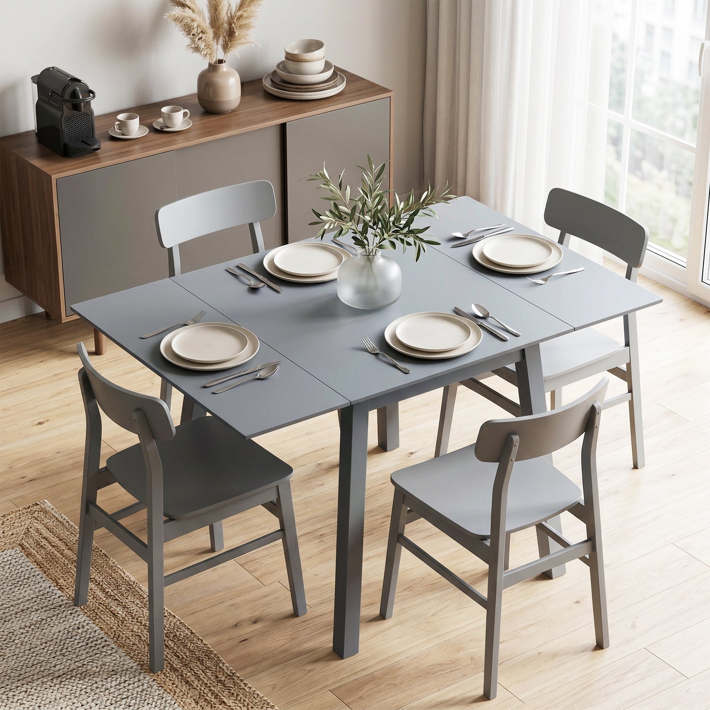 Solid Wood Folding Dining Table, Drop Leaf Table for 2-4 People, Rectangle Kitchen Table