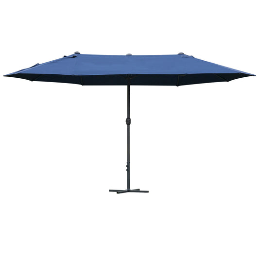 4.6M Sun Umbrella Canopy Double-sided Crank Sun Shade w/ Cross Base Dark Blue