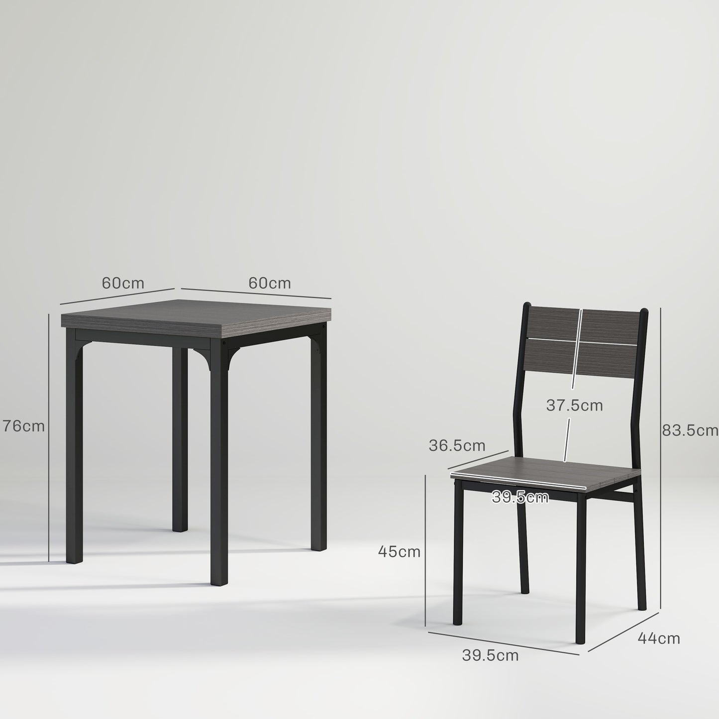 Three-Piece Minimal and Compact Dining Set, Grey Wood Effect