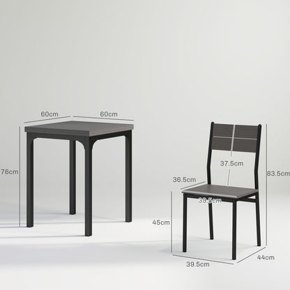Three-Piece Minimal and Compact Dining Set, Grey Wood Effect