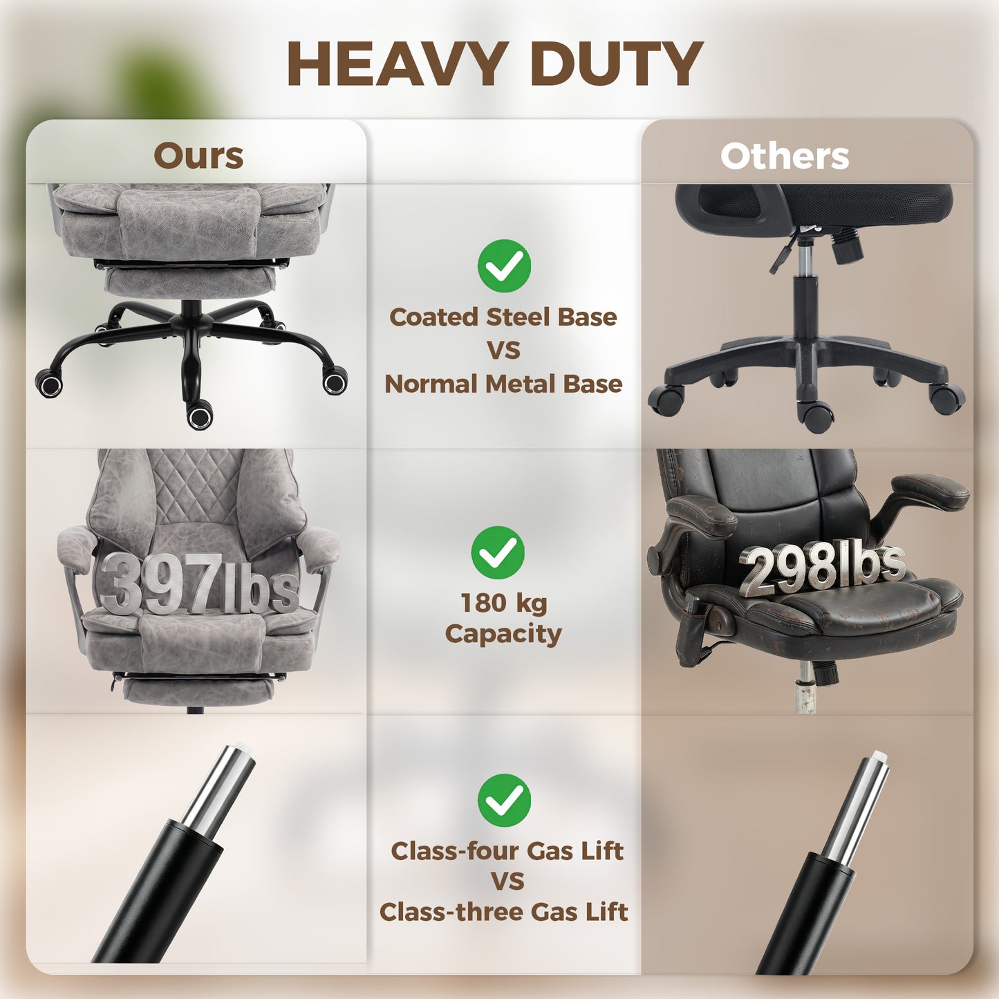 Executive Office Chair, Leathaire Big and Tall Office Chair 180 kg with Wide Seat, Reclining, Lumbar Support, Grey