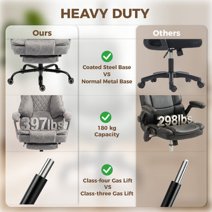 Executive Office Chair, Leathaire Big and Tall Office Chair 180 kg with Wide Seat, Reclining, Lumbar Support, Grey