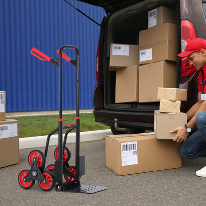 Stair Climbing Hand Truck, Heavy Duty Foldable Trolley on Wheels, Multi-Purpose Sack, Steel Truck Moving Trolley, 120kg, Red
