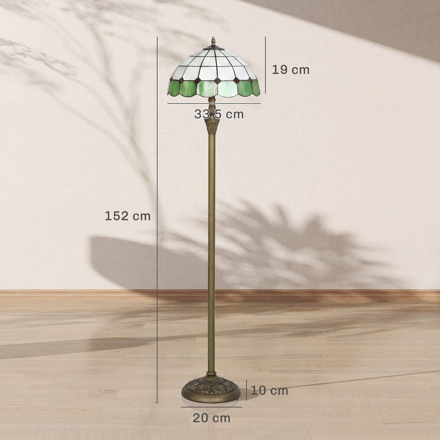 Tiffany-Style Floor Lamp with Handcrafted Stained Glass Shade, 152cm Tall Vintage Standing Lamp, Bronze Tone and Green
